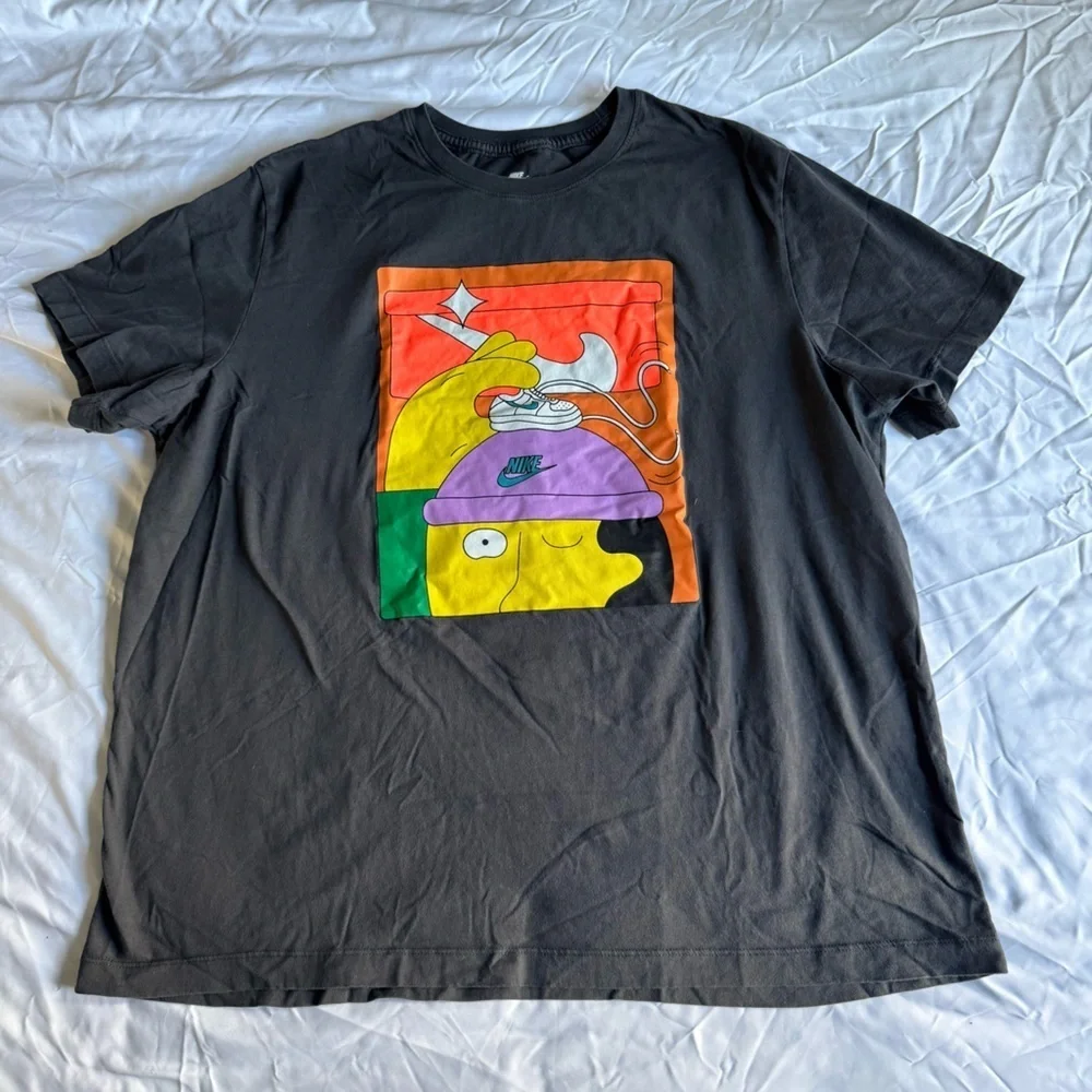 Nike Graphic T-Shirt XXL Abstract Art Cartoon Logo Black Streetwear Tee